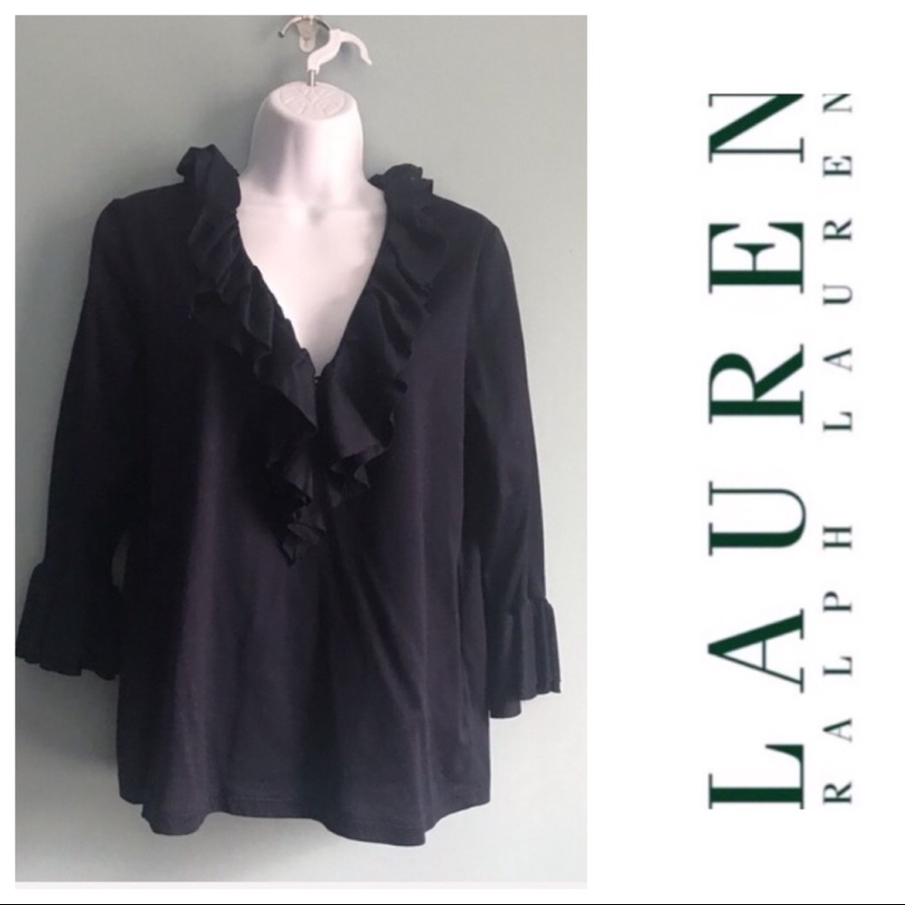 Lauren Ralph Lauren Navy Ruffle Navy Top. Size L
